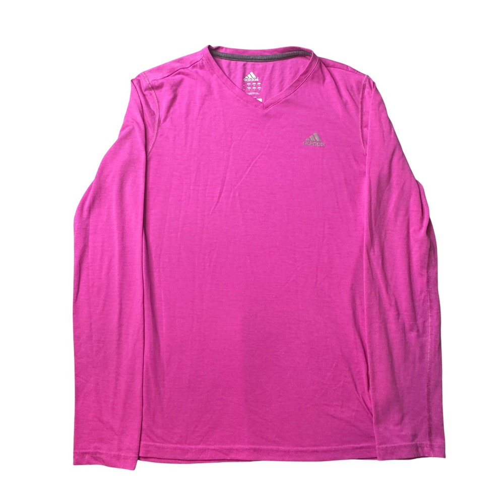 Adidas Shirt Womens‎ S Pink Climalite V-Neck Long Slv Athletic O20698 Activewear